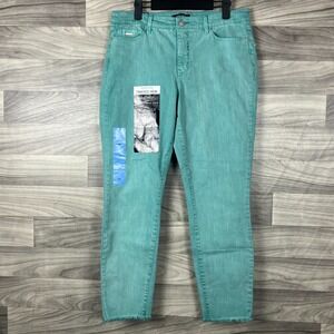 Nine West Skinny Ankle Jeans Women's 10 Green Denim‎ Frayed Hem 5 Pocket Stretch